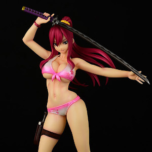 Erza wearing sakura pattern bikini and holding her sword